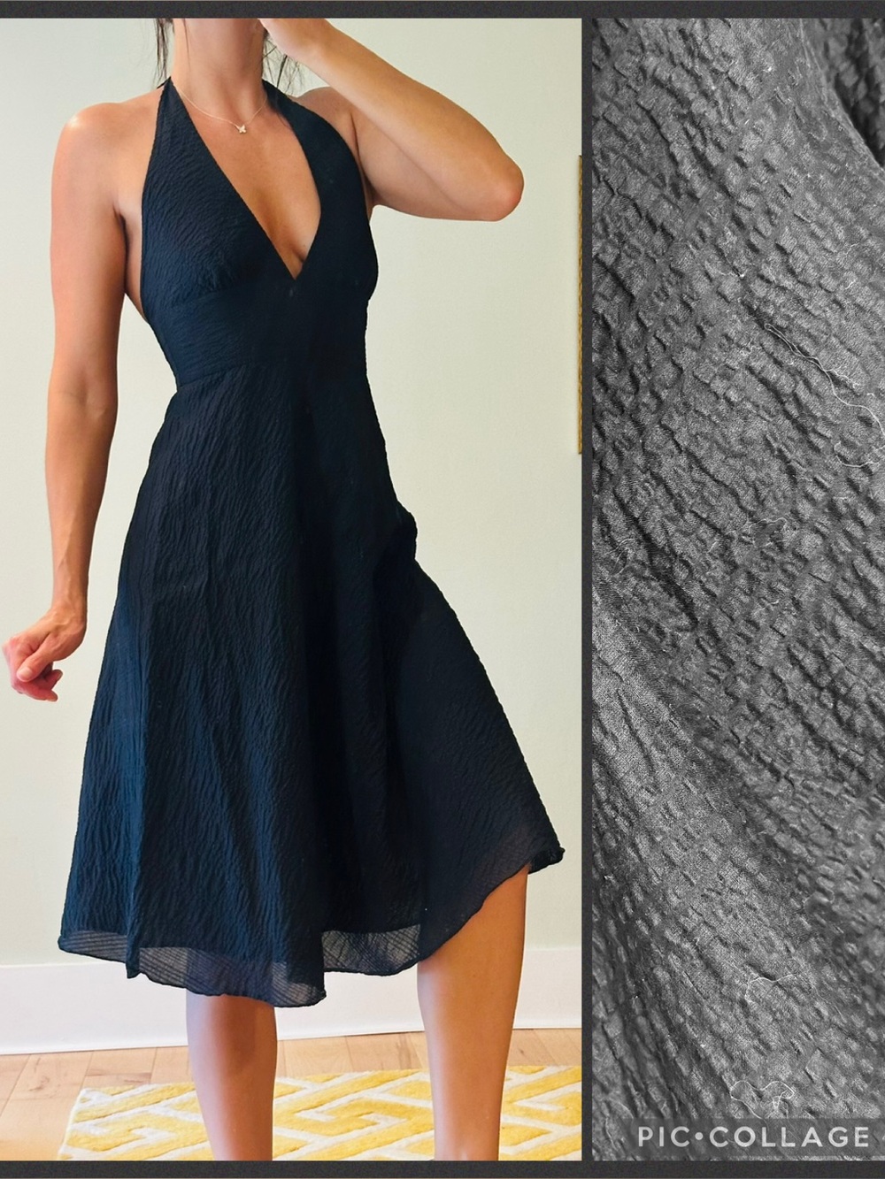 J. Crew Black Seersucker Halter Midi Dress